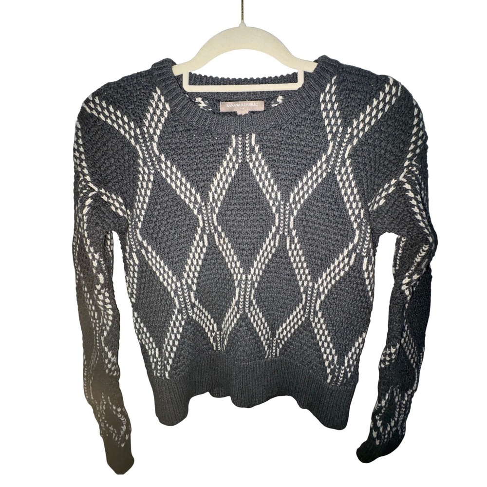Banana Republic‎ Women's Grey White Argyle Knit Sweater XS